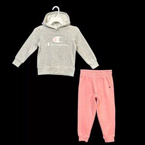 Champion Little Girl's Fleece Hoodie & Jogger Outfit Set Size 4-6 Pink/Gray